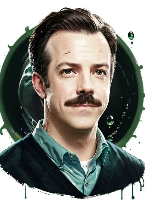 (masterpiece, best quality:1.1), pxint, 1boy, Ted Lasso man, detailed eyes, portrait, beautiful, looking at viewer, droplets, Turtle green and Frostbite, sparkle, bubble, flowing, with a splash of paint, (abstract:0.8) <lora:abstractPortraits_v1:0.7> <lora:coachsCoachTedLasso_v10:0.75>