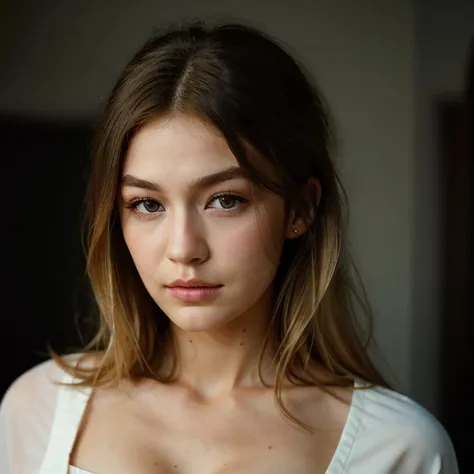 <lora:g1g1h4d1d:0.9>, a Realistic photo of g1g1h4d1d woman, long hair, looking at viewer, (((blonde hair))), simple background, closed mouth, upper body, mole, lips, portrait, realistic, soft lighting, professional Photography, Photorealistic, detailed eyes, RAW, analog, sharp focus, 8k, HD, DSLR, high quality, Fujifilm XT3, film grain, award winning, masterpiece