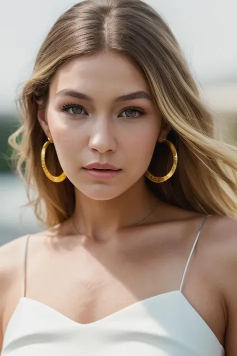 <lora:g1g1h4d1d:0.9>, a Realistic photo of g1g1h4d1d woman,  long hair, looking at viewer, simple background, (((blonde hair))), white background, bare shoulders, jewelry, collarbone, upper body, earrings, parted lips, teeth, mole, lips, portrait, realistic,soft lighting, professional Photography, Photorealistic, detailed eyes, RAW, analog, sharp focus, 8k, HD, DSLR, high quality, Fujifilm XT3, film grain, award winning, masterpiece
