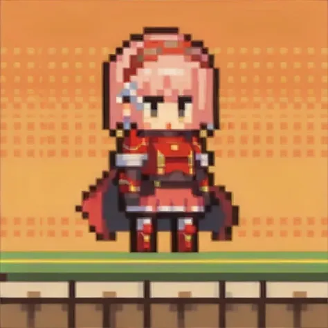 score_9, score_8_up, score_7_up, source_anime, 1girl, <lora:ChibiPixelArt_XLPD:1> chibi, pixel art, full body, <lora:LapisFE-pdxl:1> defLapis, short hair, hair ribbon, two-tone hairband, red armor, breastplate, shoulder armor, vambraces, bodystocking, red skirt, red cape, white thighhighs, armored boots