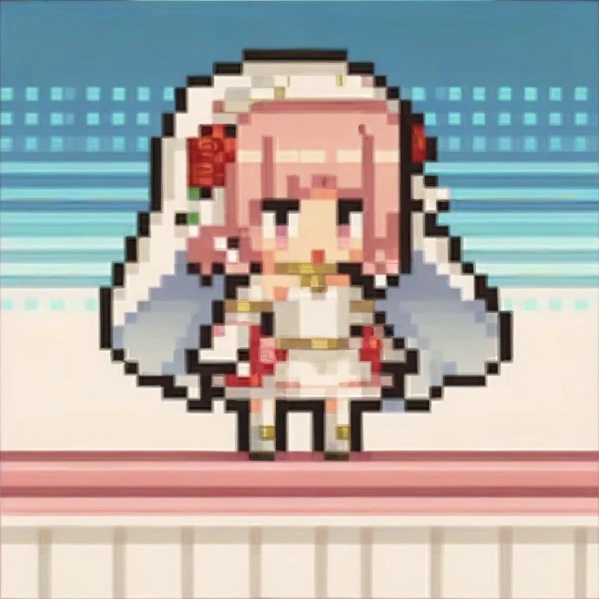 score_9, score_8_up, score_7_up, source_anime, 1girl, <lora:ChibiPixelArt_XLPD:1> chibi, pixel art, full body, <lora:LapisFE-pdxl:1> brdLapis, short hair, side braid, rose hair ornament, bridal veil, wedding dress, strapless, white elbow gloves, white thigh boots