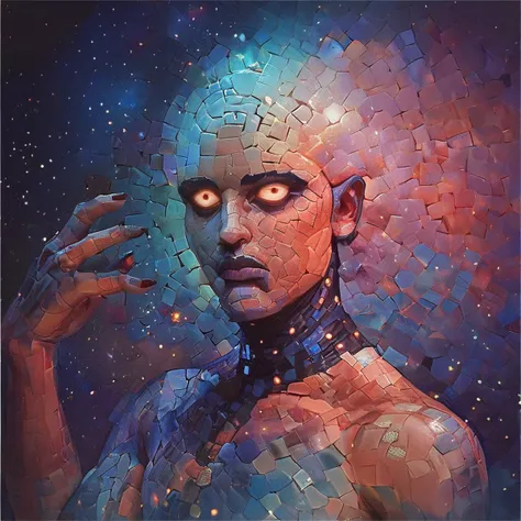 score_9, score_8_up, score_7_up alien invasion of cosmic entity- vast, awe-inspiring being emanating cosmic energies and engulfed in nebula-like halos , space battle tactician no humans, ArsMJStyle, Mosaic art <lora:ArsMJStylePony_-_Mosaic:1>
