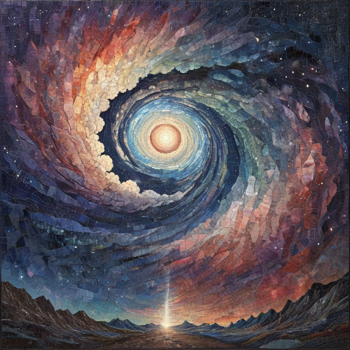 interstellar cloud, interstellar, equinox, aurora, ArsMJStyle, Mosaic art <lora:ArsMJStyle_-_Mosaic:1>