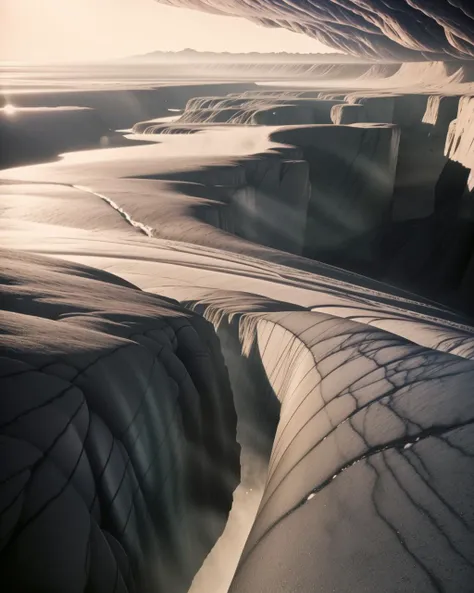 a man standing on a glacier with a mountain in the background , unreal 5, a raytraced image