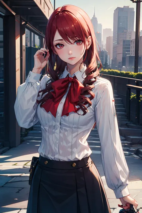 ((masterpiece)), (best quality), official art, extremely detailed CG, unity 8k wallpaper, ultra detailed, highly detailed, detailed background, vivid color, photorealistic, perfect lighting, best illumination,
1girl, solo, kirijodef,
expressionless, looking at viewer, hand in own hair, hair over one eye, school uniform, bow, skirt,
<lora:persona3_kirijou:1>