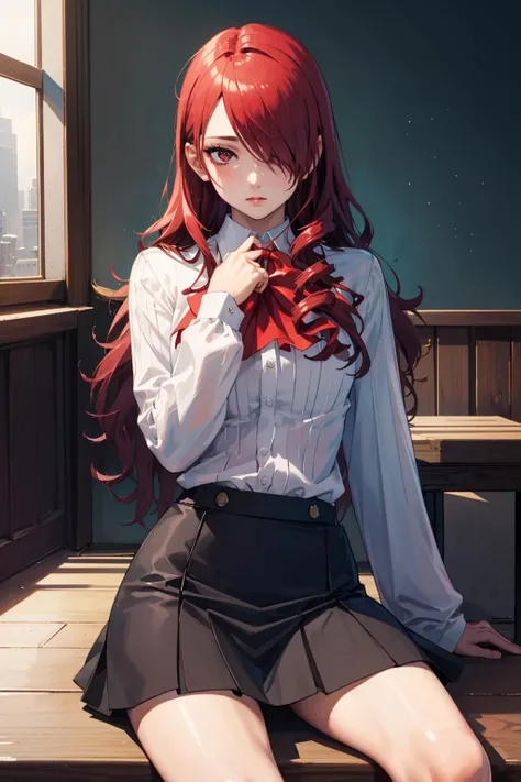 ((masterpiece)), (best quality), official art, extremely detailed CG, unity 8k wallpaper, ultra detailed, highly detailed, detailed background, vivid color, photorealistic, perfect lighting, best illumination,
1girl, solo, kirijodef,
expressionless, looking at viewer, hand in own hair, hair over one eye, school uniform, bow, skirt,
<lora:persona3_kirijou:1>