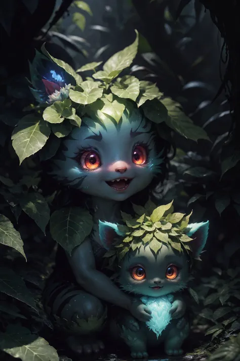 grainy, extremely detailed, intricate detail, dynamic lighting,photorealistic, <lora:FilmG4:1>,filmg , natural lighting, <lora:LowRA:0.85> , <lora:m0nst3rfy3(0.5-1)M:0.75>,m0nst3rfy3, tiger cub, red glowing eyes, :P, (fluffy:1.2), glowing stripes, dark forest,dark theme, open mouth, lot of teeth, abyss in mouth,