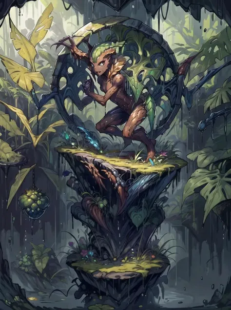 (1humanoid), character focus, (a circular natural pond), (detailed flowers in foreground), mushrooms in background, detailed, abusrdres, 8k, wilderness, , Detailed eyes, angry expression, zerg, <lora:zerg-basic:.55>, spikey hair, predator, purple skin, detailed eyes, <lora:add_detail:.5>, detailed wings, dripping, green pustules, fungus, infection, (exposed brain) , Crab:1.4) <lora:m0nst3rfy3(0.5-1)M:1>