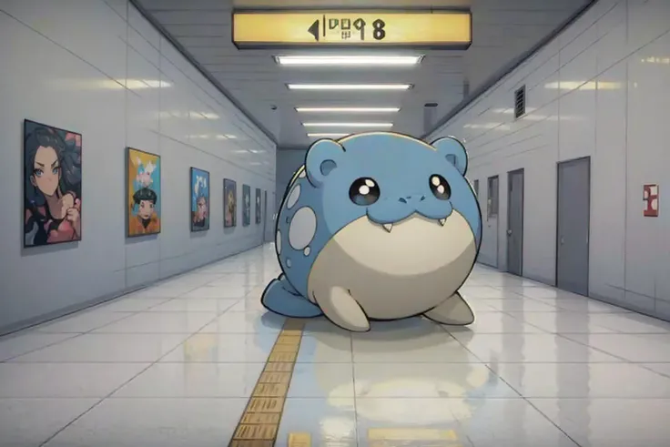 masterpiece, best quality, solo, <lora:background_theexit8:1>, theexit8, indoors, tiles,  <lora:Spheal_Fp:1> sphealpk, no humans, pokemon \(creature\),