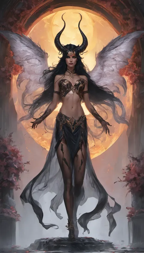 <lora:Nouvis>, full body Portrait of female succubus with black hair and glowing amber eyes and horns, dnd, fantasy, intricate, elegant, highly detailed, digital painting, artstation, concept art, smooth, sharp focus, illustration, art by narcisse navarre
, detailed, realistic, 8k uhd, high quality