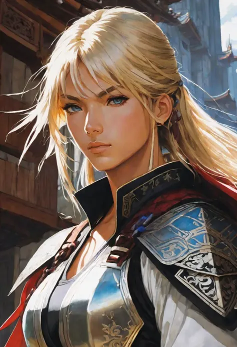 (anime style acrylic painting:1.5), by Steve Hanks, by Leticia Gillett, close up, symmetrical, from below, Will Smith, 25 years old, (he is a ninja from Konoha:1.05), blonde hair, detailed skin, (wearing samurai ninja suit with a pair of shoulder pads and elbow protectors:1.05), (translucent cape:1.05), Assassin's Creed universe, alternate history setting, ancient japan with advanced technology, digital art, unreal engine, poster art style, (masterpiece, high quality:1.1), (highly intricate details:1.1), (best quality:1.1) (8K, UHD:1.1)