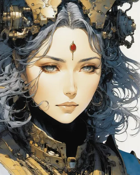 1 female demon, hands on face , elegant, minimalism, negative space
mechanical arms
shadow
gradient color
(ink, comic art by Katsuya Terada Mamoru Oshii enki bilal )