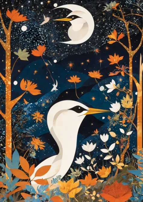 1 female beautiful
closeup
surreal
night
milky way
dream-like, folklore, magic, orientalism, romanticism
(illustration by Charley Harper)