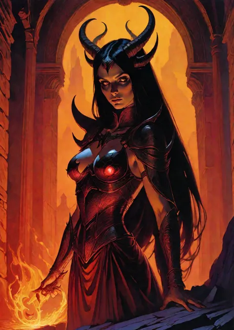 1 succubus , leaning forward, glowing eyes, detailed, colorful, blood ritual, dramatic lighting, shadow,
art by Jean Giraud
