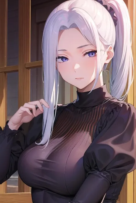 meimei, <lora:meimei-lora-nochekaiser:1>,
mei mei, hair ornament, (purple eyes:1.1), ponytail, scrunchie, hair scrunchie, (parted bangs:1.5), sidelocks, white hair,
BREAK long sleeves, dress, puffy sleeves, black dress, juliet sleeves, turtleneck dress,
BREAK looking at viewer, upper body, full body,
BREAK outdoors, shrine,
BREAK <lyco:GoodHands-beta2:1>, (masterpiece:1.2), best quality, high resolution, unity 8k wallpaper, (illustration:0.8), (beautiful detailed eyes:1.6), extremely detailed face, perfect lighting, extremely detailed CG, (perfect hands, perfect anatomy),