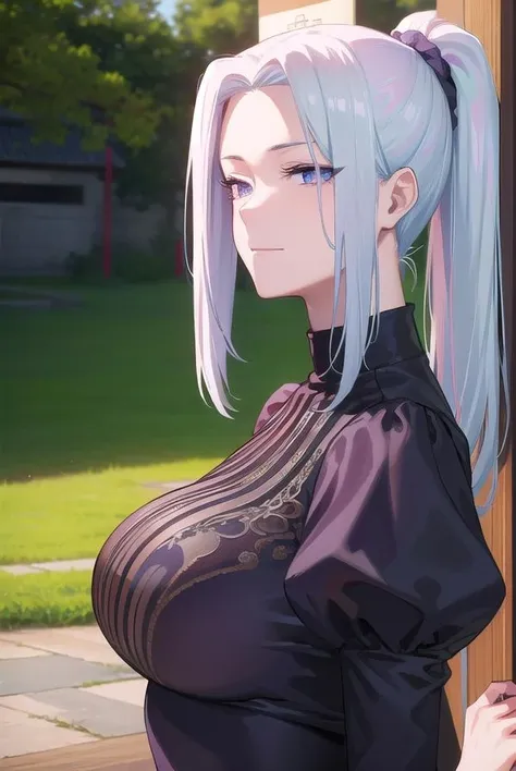 meimei, <lora:meimei-lora-nochekaiser:1>,
mei mei, hair ornament, (purple eyes:1.1), ponytail, scrunchie, hair scrunchie, (parted bangs:1.5), sidelocks, white hair, <lora:smirkingeye_v100:1>, <lora:smirkingmouth_v100:1>
BREAK long sleeves, dress, puffy sleeves, black dress, juliet sleeves, turtleneck dress,
BREAK looking at viewer, upper body, full body,
BREAK outdoors, shrine,
BREAK <lyco:GoodHands-beta2:1>, (masterpiece:1.2), best quality, high resolution, unity 8k wallpaper, (illustration:0.8), (beautiful detailed eyes:1.6), extremely detailed face, perfect lighting, extremely detailed CG, (perfect hands, perfect anatomy),