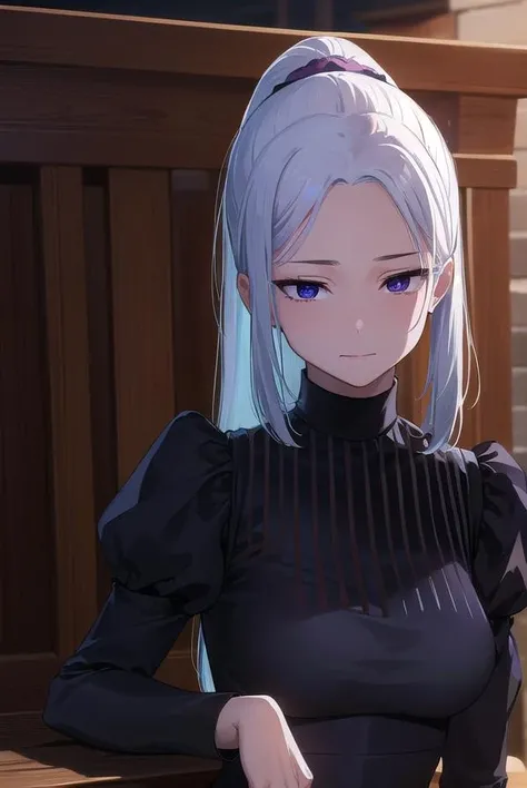 meimei, <lora:meimei-lora-nochekaiser:1>,
mei mei, hair ornament, (purple eyes:1.1), ponytail, scrunchie, hair scrunchie, (parted bangs:1.5), sidelocks, white hair, <lora:smirkingeye_v100:1>, <lora:smirkingmouth_v100:1>
BREAK long sleeves, dress, puffy sleeves, black dress, juliet sleeves, turtleneck dress,
BREAK looking at viewer, upper body, full body,
BREAK outdoors, shrine,
BREAK <lyco:GoodHands-beta2:1>, (masterpiece:1.2), best quality, high resolution, unity 8k wallpaper, (illustration:0.8), (beautiful detailed eyes:1.6), extremely detailed face, perfect lighting, extremely detailed CG, (perfect hands, perfect anatomy),
