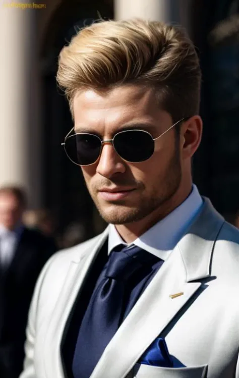 photorealistic), masterpiece:1.5, best quality, beautiful lighting, realistic, real image, intricate details, everything in razor sharp focus, perfect focus, Photograph, masterwork, meticulous nuances, supreme resolution, 32K, ultra-defined, extremely shallow depth of field, excellent quality.
Hyper-realistic photograph of a handsome rusian man with fancy suit, with sunglasses, blonde hear, muscular, 28yo, full body shot.
Camera settings to capture such a vibrant and detailed image would likely include: Lens: 85mm f/1.8, f/4.0, ISO 100, 1/500 sec,Extremely Realistic