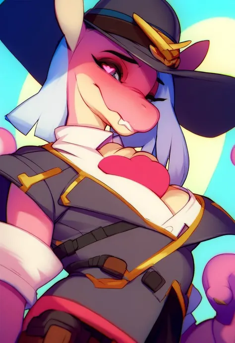 source_cartoon, rating_safe, by doxy, (Ashe \(overwatch\)) hybrid with (<lora:lovander-v3e10:1>lovander, anthro, female, heart-shaped furry chest, heart-shaped pupils),, score_9, score_8_up, score_7_up, score_6_up, score_5_up, score_4_up