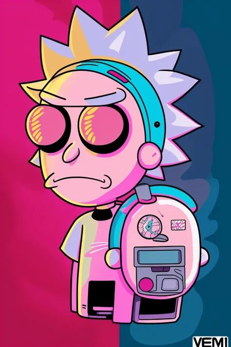 a cartoon character with a vermilion background and a pink head, Beeple, vector art, computer art
, r_m