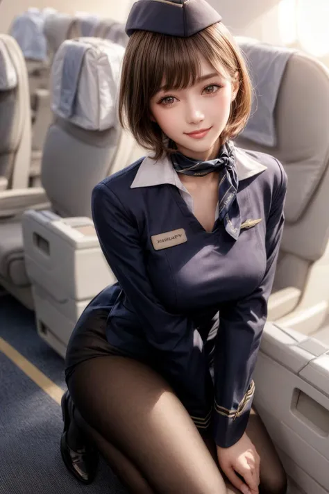 (stewardess clothes :1.3),japanese,pantyhose,inside the plane,gold clothes,sitting on the fast class seat,(Full body shot:1.1), neckerchief,stewardess cap,
<lora:aeroflot_2LYCO:0.9> Stewardess,dark blue uniform,garrison cap,<lora:JapaneseDollLikeness_v10:0.2>,full body shot,
best quality, highly detailed, masterpiece, absurdres,8k, photorealistic, realistic,detailed skin texture,detailed pupils,HDR,natural lighting,
1girl,solo,(happy:1.1),(smile:1.2),shorthair,brown hair,<lora:hairdetailer:0.9>,(angular face:1.2),shiny face,<lora:add_detail:1>, large breasts, narrow waist, lip makeup,