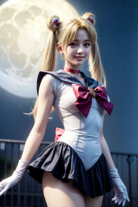 <lora:sailor_moon_v1:0.7>, aausagi, double bun, twintails, parted bangs, circlet, jewelry, earrings, choker, red bow, white gloves, elbow gloves, blue skirt, standing, outdoors, bright light on the face,
( moon background:1.1),<lora:add_detail:1>,<lora:hipoly3DModelLora_v20:0.3>,cowboy shot,
best quality, highly detailed,photorealistic, realistic, masterpiece, absurdres, detailed skin texture, (detailed eyes, deep eyes,detail hair:1.0),remarkable detailed pupils,
1girl,solo,(smile:1.2),(happy:1.1), <lora:hairdetailer:0.9>, narrow waist,large breasts,