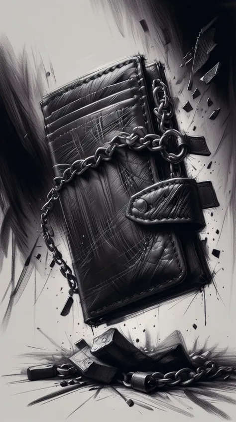<lora:CharcoalDarkStyle:1> CharcoalDarkStyle wallet chain 
, Charcoal sketch, rough, dark, black background, (Masterpiece:1.3) (best quality:1.2) (high quality:1.1)