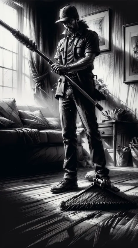 <lora:CharcoalDarkStyle:1> CharcoalDarkStyle Push broom, Charcoal sketch, rough, dark, black background, (Masterpiece:1.3) (best quality:1.2) (high quality:1.1)
