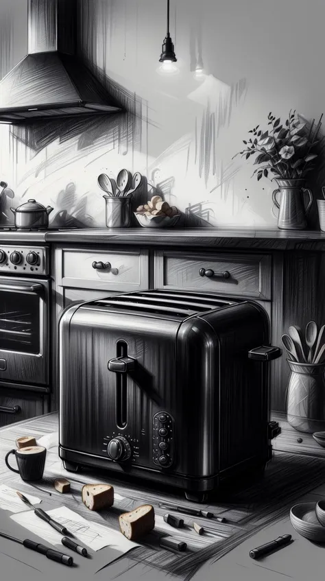<lora:CharcoalDarkStyle:1> CharcoalDarkStyle Toaster oven, Charcoal sketch, rough, dark, black background, (Masterpiece:1.3) (best quality:1.2) (high quality:1.1)