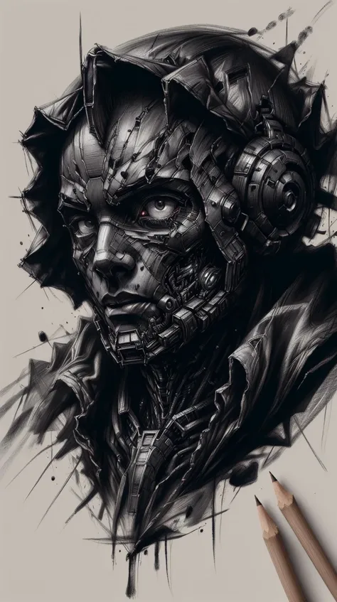 solo, (beautiful cyborg woman, mature:1.3), curvy, cowboy shot, close up, <lora:Blame!:1>, (masterpiece), (best quality), (high resolution), hyper detailed, detailed_background, vast, gigantic, decrepit scenery, covered in large tubes and cables, dim light, giant-gross-organic, monochrome, (raining:1.3)
