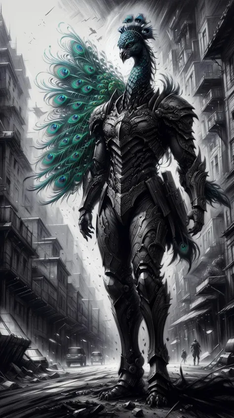 <lora:CharcoalDarkStyle:1> CharcoalDarkStyle anthropomorphized ((peacock)), galactic crusader, detailed armor, fantasy, intricate, elegant, digital painting, trending on artstation, concept art, sharp focus, illustration by Gaston Bussiere and greg rutkowski, beeple, 4k., Charcoal sketch, rough, dark, black background, (Masterpiece:1.3) (best quality:1.2) (high quality:1.1)
