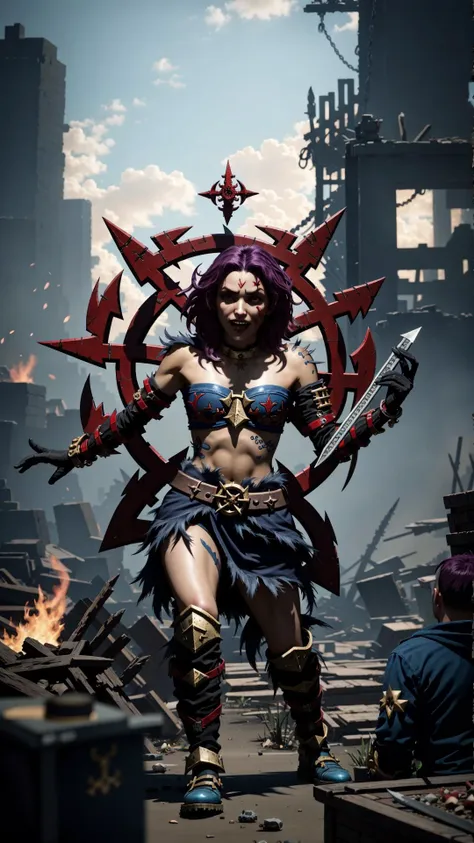 <lora:CultistChan:0.8> cultist chan, short hair, purple hair, red eyes, tattoo, sharp teeth, scar, skinny, flat chest, Heroin Chic, BREAK, (chaos \(warhammer\:1.15), chaos:1.25), BREAK, Khorne, Tzeentch, Slaanesh, Nurgle, masterpiece, best quality, extremely detailed, highly quality, 4k, sharp focus, professional, sharp focus, award winning, cinematic lighting, octane render, unreal engine, volumetrics dtx, Wallpaper,