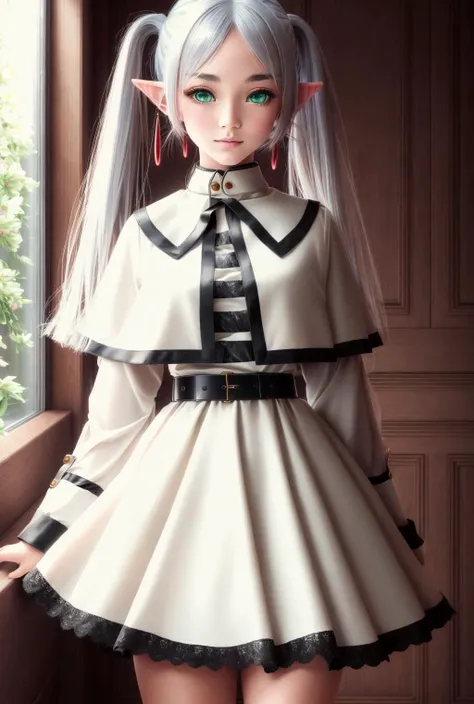 <lora:yutamix-extra-twinkle:0.6> masterpiece, best quality, yutamix-extra-twinkle <lora:ФÑиÑен пÑовожаÑÑÐ°Ñ Ð² поÑледний пÑÑÑ(aafrie,long hair, white hair,twintails, pointy ears,earrings, thick eyebrows,(Ñм одеждÑ):0.8> aafrie, long hair, (white hair), 2twintails, pointy ears, earrings, thick eyebrows,green eyes, small breasts, flat.white capelet, striped shirt, long sleeves, belt, white skirt, black pantyhose, 1girl in full growth, best quality, masterpiece, ultra-detailed, high quality, perfect nose, highly detailed skin, warm skin tone, defiance512, RAW photo, best quality, high resolution, (masterpiece), dreamlike, dreamy, modelshoot style, analog style, tonemapping, photorealistic, professional photography, sharp focus, HDR, 8K resolution, intricate detail, sophisticated detail, hyper detailed, (depth of field), highlight and shadow, volumetric lighting, cinematic bloom, professional light, looking at viewer, blotchy,