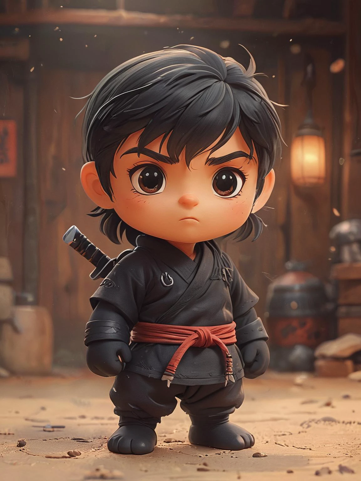 Tiny cute ninja character, soft smooth lighting, pixar style, (((masterpiece))), (((detailed))) , <lora:Vintage_Anime:0.8>