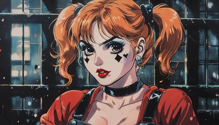 impactful paint of a sexy Harley Quinn in jail <lora:Vintage_Anime:0.8>,    highly detailed,   8k,   sharp,  professional, clear,   high contrast, high saturated, , vivid deep blacks, crystal clear