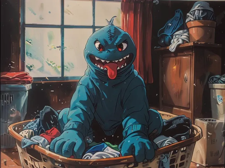 hyperrealism art of a Borkus the Sock monster AND xenomorph, made of socks, dirty, coming out of a laundry basket. BREAK.  frightening, horror. vibrant colors. 8K hyper detailed.
<lora:Vintage_Anime:1>