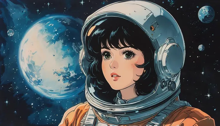 impactful paint of a woman in spacesuit in a spaceship <lora:Vintage_Anime:0.8>, highly detailed, 8k, sharp, professional, clear, high contrast, high saturated, , vivid deep blacks, crystal clear