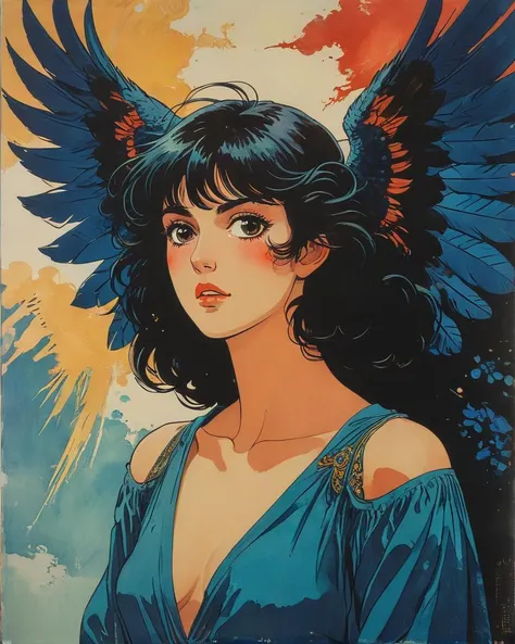 breathtaking Koloman Moser style artwork Harpy . Satirical, exaggerated, pop art style, vibrant colors, iconic characters, action-packed <lora:Vintage_Anime:0.6> . award-winning, professional, highly detailed