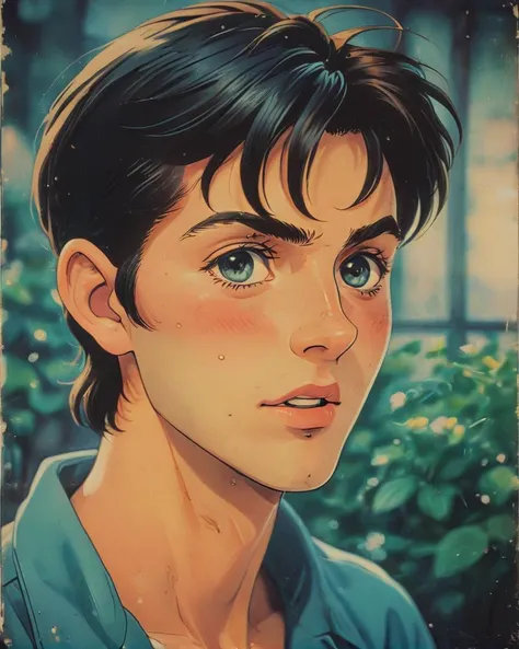 photograph, portrait, masterpiece, close up of a 1950'S lanky Dzmitry, detailed, masterpiece, Fujichrome Provia 100F, Depth of field 100mm, photography, anime style <lora:Vintage_Anime:0.6>