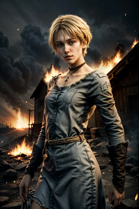 (masterpiece, best quality) <lora:epi_noiseoffset2:1> <lora:add_detail:0.8> <lora:ValOutlast:0.8>
ValOutlast, androgynous, 1girl, solo, short hair, blonde hair, dress, cowboy shot, fire, burning church