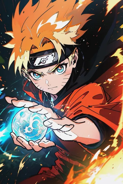 sle, masterpiece, detailed background, (mksks style:0.9), sketch BREAK,<lora:naruto-10:0.7> masterpiece best quality 1boy,narutoyy, dynamic action pose, orange jumpsuit, black and red cloak billowing, intense determined expression, Rasengan forming in hand, vibrant energy effects, high-contrast lighting, sharp focus, mid-battle scene, whisker marks on cheeks, Leaf Village headband, anime style, close-up perspective