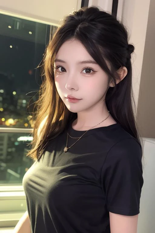 1girl,close-up,night, t-shirt,, 8k, RAW photo, best quality, masterpiece,realistic, photo-realistic, <lora:yddV3:0.8>