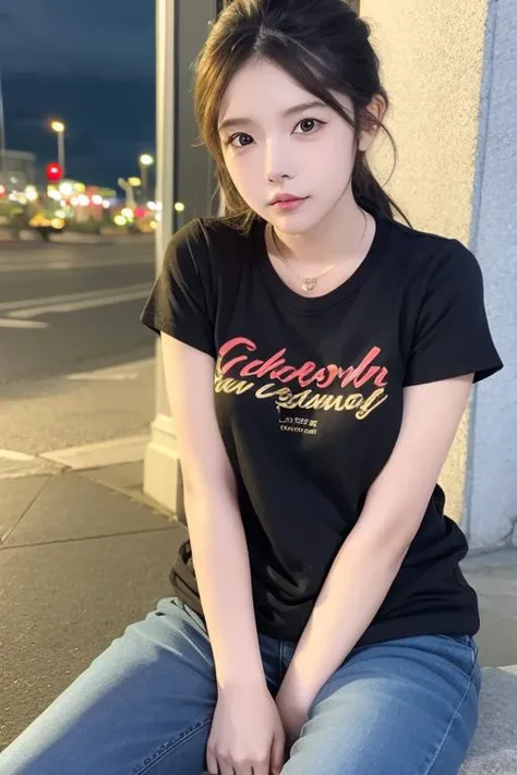 1girl,close-up,night, t-shirt,, 8k, RAW photo, best quality, masterpiece,realistic, photo-realistic,  <lora:yddV3:0.8>