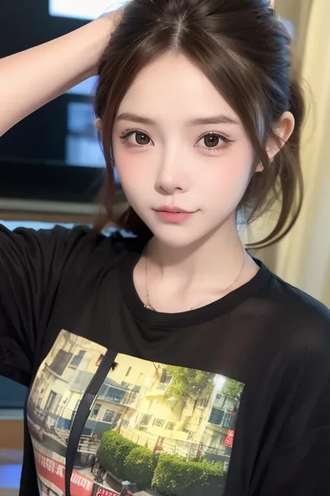 1girl,close-up,night, t-shirt,, 8k, RAW photo, best quality, masterpiece,realistic, photo-realistic, <lora:yddV3:0.8>