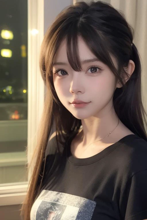 1girl,close-up,night, t-shirt,, 8k, RAW photo, best quality, masterpiece,realistic, photo-realistic, <lora:yddV3:0.8>