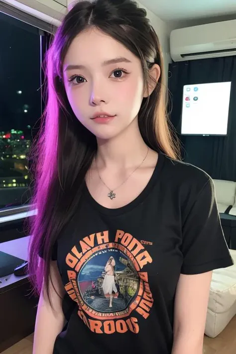 1girl,close-up,night, t-shirt,, 8k, RAW photo, best quality, masterpiece,realistic, photo-realistic, <lora:yddV3:0.8>