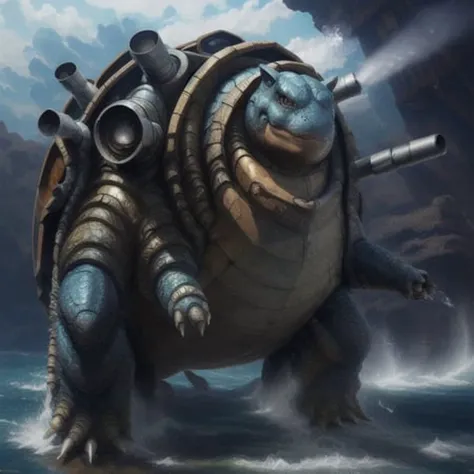 photo of the most beautiful artwork in the world featuring photorealistic, anatomical
realistic digital painting portrait of <lora:TORTANKPOKE:1> (water canon:1.1), (only two water canons:1.2), pokemon, blastoise, (reptile skin:1.2) ((beach background:1.2)), decadent, (highly detailed:1.4) octane render, artstation, concept art, smooth,
sharp focus, illustration, art by artgerm, (loish:0.23), wlop
ilya kuvshinov, and greg rutkowski and alphonse mucha
gracias, (global illumination, studio light, volumetric light),
heavy rain, particles floating