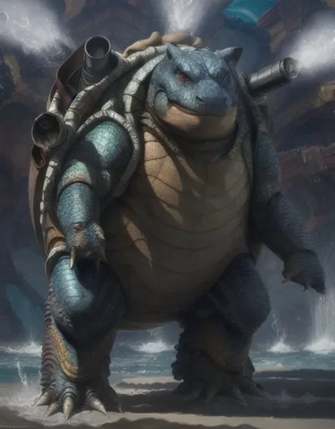 photo of the most beautiful artwork in the world featuring photorealistic, anatomical
realistic digital painting portrait of <lora:TORTANKPOKE:1> (water canon:1.1), pokemon, blastoise, (reptile skin:1.2) ((beach background:1.2)), decadent, (highly detailed:1.4) octane render, artstation, concept art, smooth,
sharp focus, illustration, art by artgerm, (loish:0.23), wlop
ilya kuvshinov, and greg rutkowski and alphonse mucha
gracias, (global illumination, studio light, volumetric light),
heavy rain, particles floating