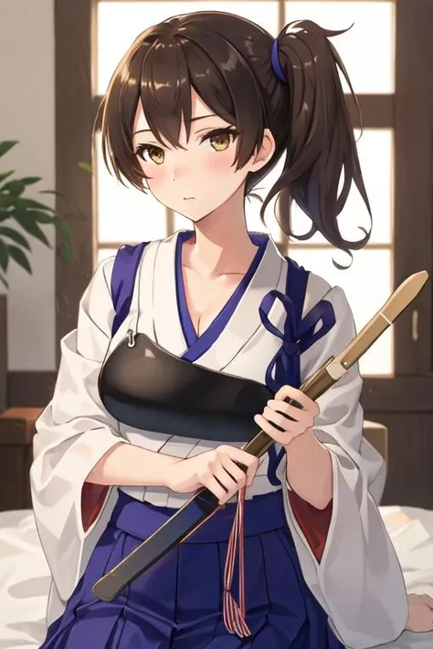 best quality, masterpiece, highres, solo, {kaga_kantaicollection:1.15}, brown_hair, side_ponytail, brown_eyes, short_hair, breasts, long_hair