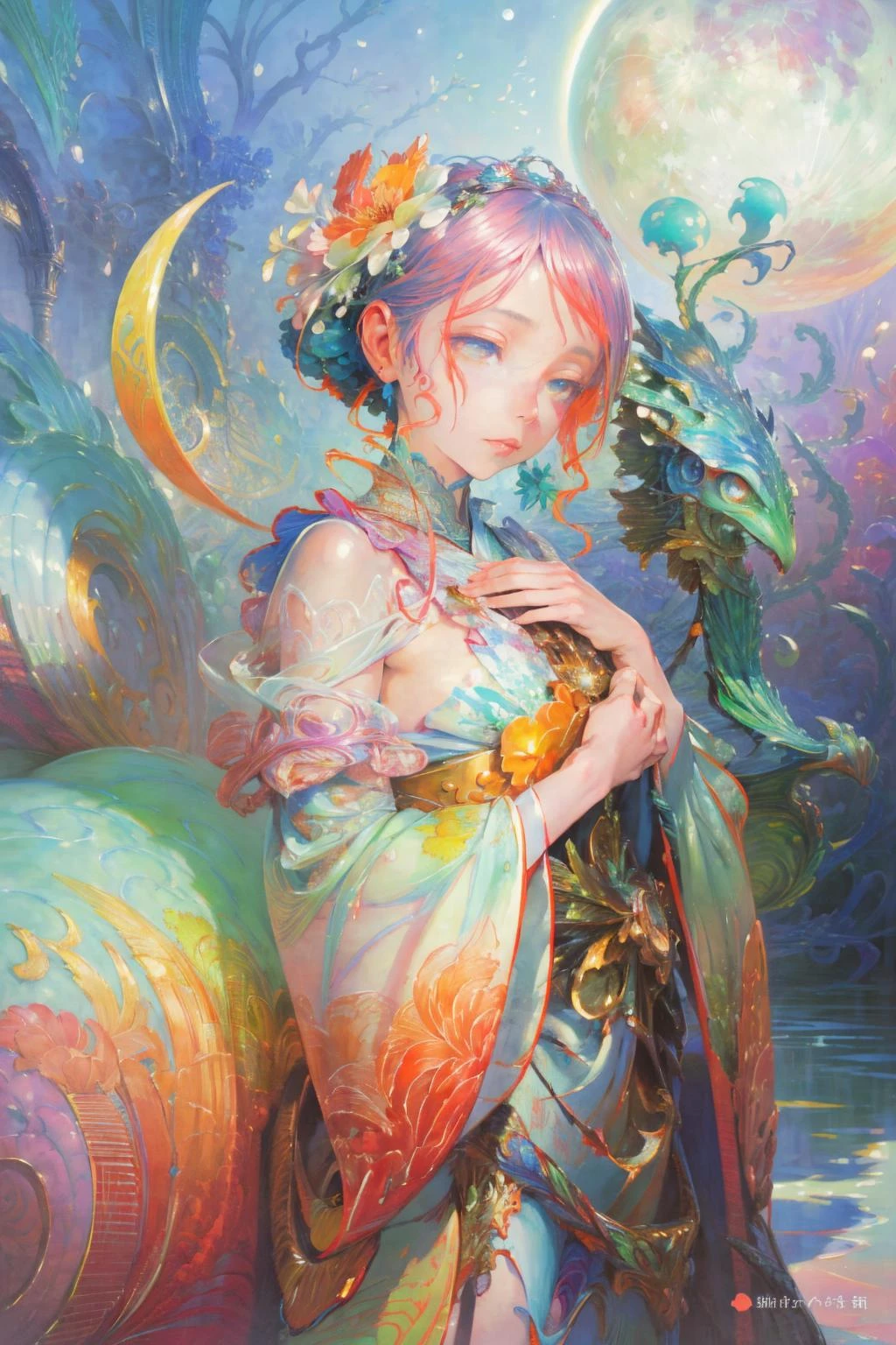 woman
in Surreal artisanal flower made entirely of Sun and Moon, highly detailed, fairytale, Miho Hirano, Victo Ngai, Kilian Eng, James Jean, Takato Yamamoto, vivid colors, particulate, rich colors, intricate delicate carvings, elegant, smooth, sharp focus, 8 k, octane render
( masterpiece, ) (best quality)